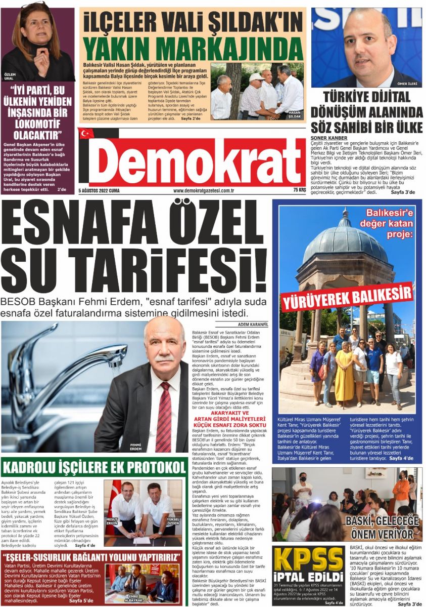 Demokrat Gazetesi 1. sayfa