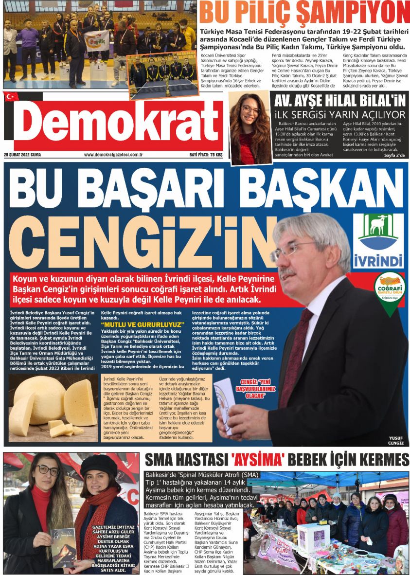 Demokrat Gazetesi 1. Sayfa