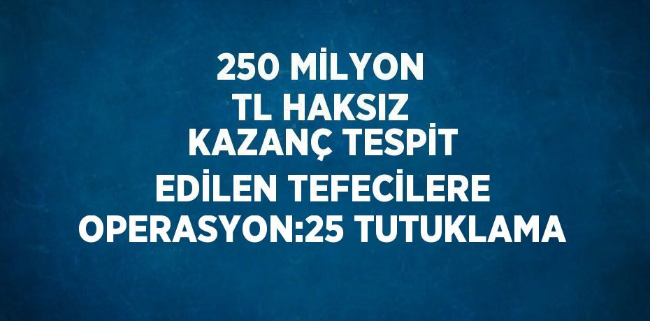 250 MİLYON TL HAKSIZ KAZANÇ TESPİT EDİLEN TEFECİLERE OPERASYON:25 TUTUKLAMA