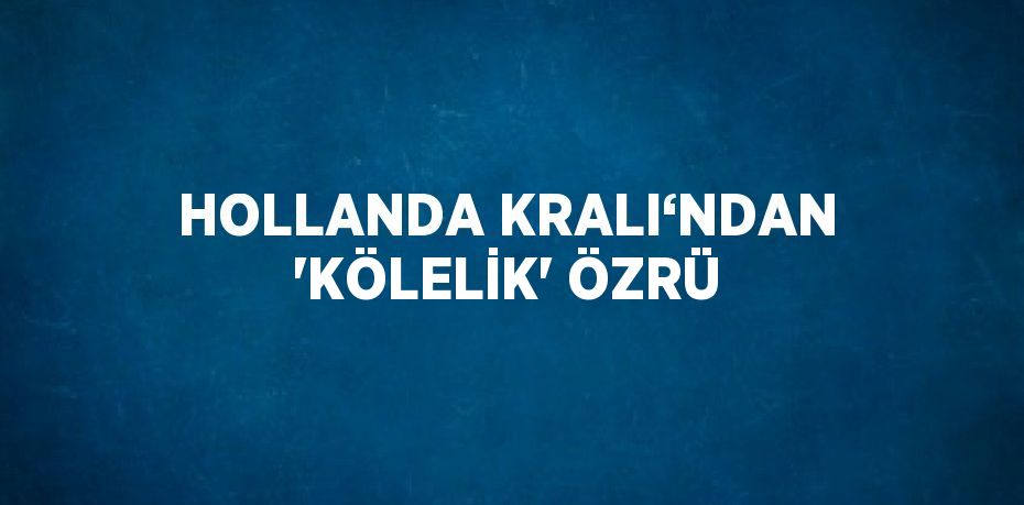 HOLLANDA KRALI‘NDAN 'KÖLELİK' ÖZRÜ