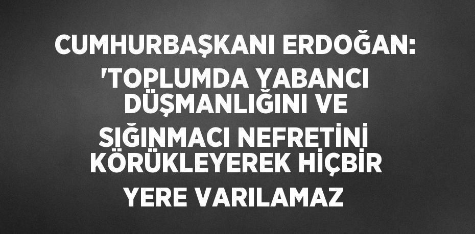 CUMHURBAŞKANI ERDOĞAN: 'TOPLUMDA YABANCI DÜŞMANLIĞINI VE SIĞINMACI NEFRETİNİ KÖRÜKLEYEREK HİÇBİR YERE VARILAMAZ