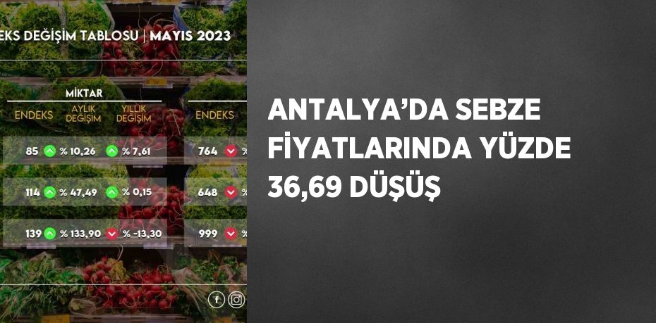 ANTALYA’DA SEBZE FİYATLARINDA YÜZDE 36,69 DÜŞÜŞ