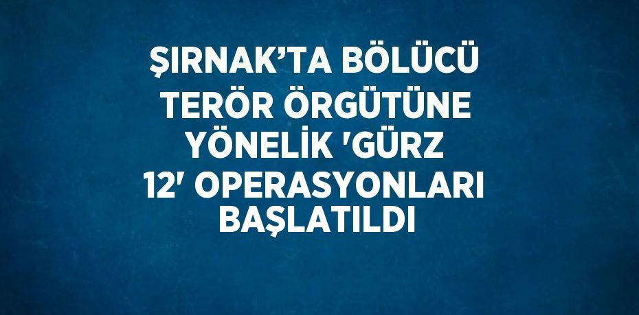 ŞIRNAK’TA BÖLÜCÜ TERÖR ÖRGÜTÜNE YÖNELİK 'GÜRZ 12' OPERASYONLARI BAŞLATILDI