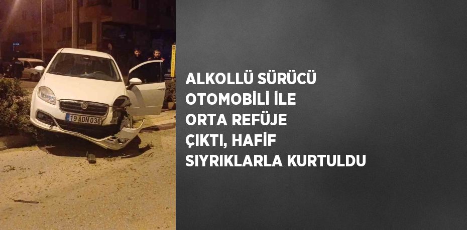 ALKOLLÜ SÜRÜCÜ OTOMOBİLİ İLE ORTA REFÜJE ÇIKTI, HAFİF SIYRIKLARLA KURTULDU