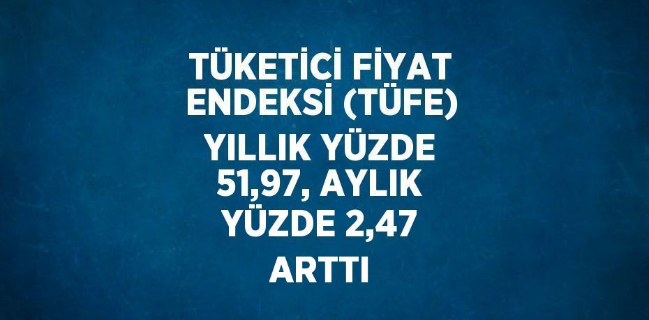 TÜKETİCİ FİYAT ENDEKSİ (TÜFE) YILLIK YÜZDE 51,97, AYLIK YÜZDE 2,47 ARTTI