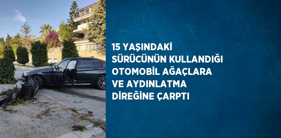 15 YAŞINDAKİ SÜRÜCÜNÜN KULLANDIĞI OTOMOBİL AĞAÇLARA VE AYDINLATMA DİREĞİNE ÇARPTI