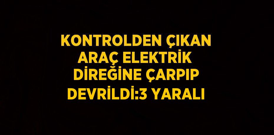 KONTROLDEN ÇIKAN ARAÇ ELEKTRİK DİREĞİNE ÇARPIP DEVRİLDİ:3 YARALI