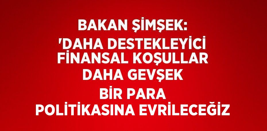 BAKAN ŞİMŞEK: 'DAHA DESTEKLEYİCİ FİNANSAL KOŞULLAR DAHA GEVŞEK BİR PARA POLİTİKASINA EVRİLECEĞİZ