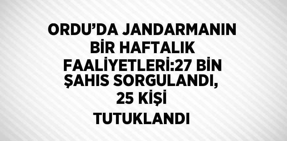 ORDU’DA JANDARMANIN BİR HAFTALIK FAALİYETLERİ:27 BİN ŞAHIS SORGULANDI, 25 KİŞİ TUTUKLANDI