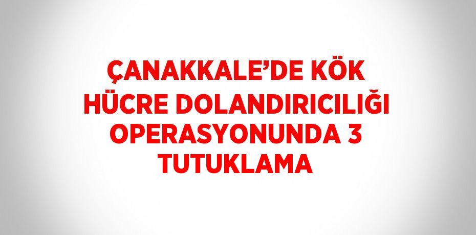 ÇANAKKALE’DE KÖK HÜCRE DOLANDIRICILIĞI OPERASYONUNDA 3 TUTUKLAMA