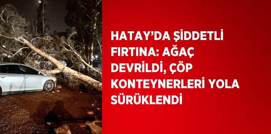 HATAY’DA ŞİDDETLİ FIRTINA: AĞAÇ DEVRİLDİ, ÇÖP KONTEYNERLERİ YOLA SÜRÜKLENDİ