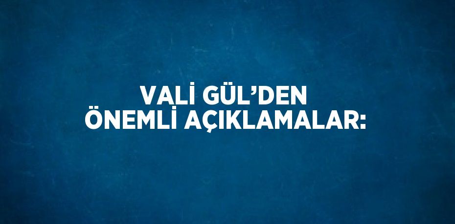 VALİ GÜL’DEN ÖNEMLİ AÇIKLAMALAR: