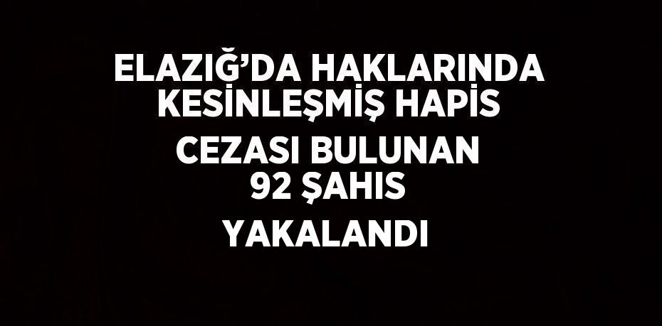 ELAZIĞ’DA HAKLARINDA KESİNLEŞMİŞ HAPİS CEZASI BULUNAN 92 ŞAHIS YAKALANDI