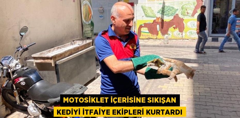 MOTOSİKLET İÇERİSİNE SIKIŞAN KEDİYİ İTFAİYE EKİPLERİ KURTARDI