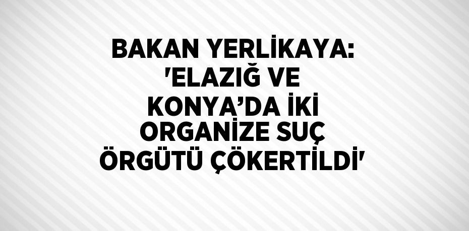 BAKAN YERLİKAYA: 'ELAZIĞ VE KONYA’DA İKİ ORGANİZE SUÇ ÖRGÜTÜ ÇÖKERTİLDİ'