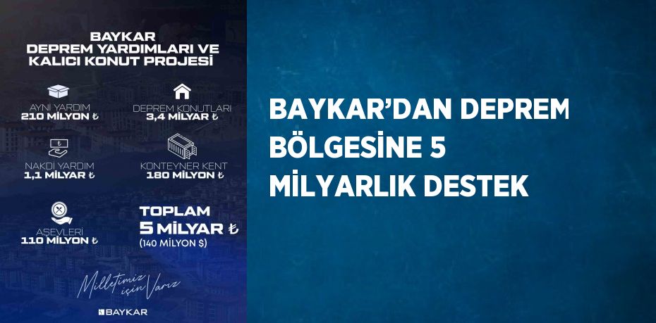 BAYKAR’DAN DEPREM BÖLGESİNE 5 MİLYARLIK DESTEK