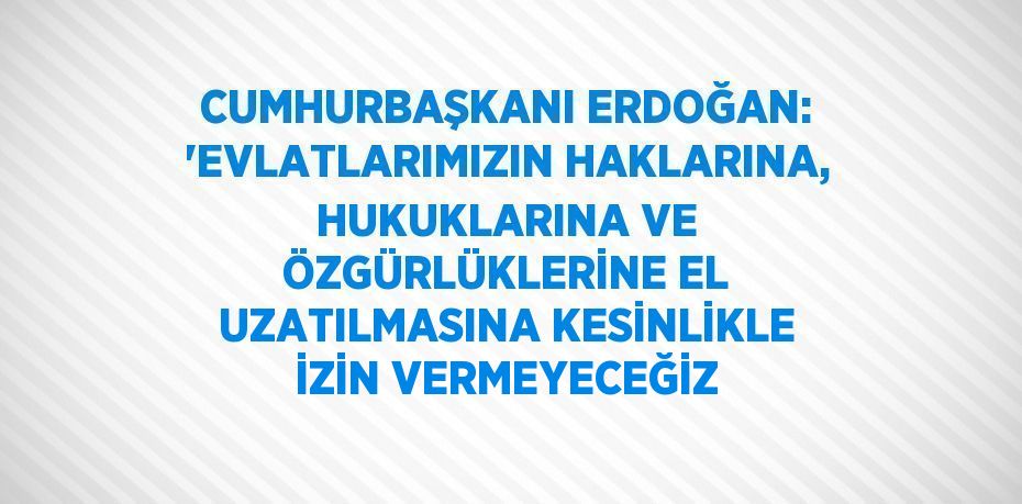 CUMHURBAŞKANI ERDOĞAN: 'EVLATLARIMIZIN HAKLARINA, HUKUKLARINA VE ÖZGÜRLÜKLERİNE EL UZATILMASINA KESİNLİKLE İZİN VERMEYECEĞİZ