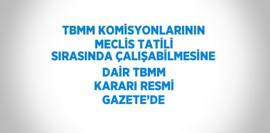 TBMM KOMİSYONLARININ MECLİS TATİLİ SIRASINDA ÇALIŞABİLMESİNE DAİR TBMM KARARI RESMİ GAZETE’DE