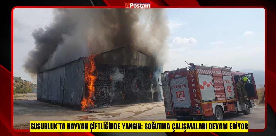 SUSURLUK’TA HAYVAN ÇİFTLİĞİNDE YANGIN: SOĞUTMA ÇALIŞMALARI DEVAM EDİYOR