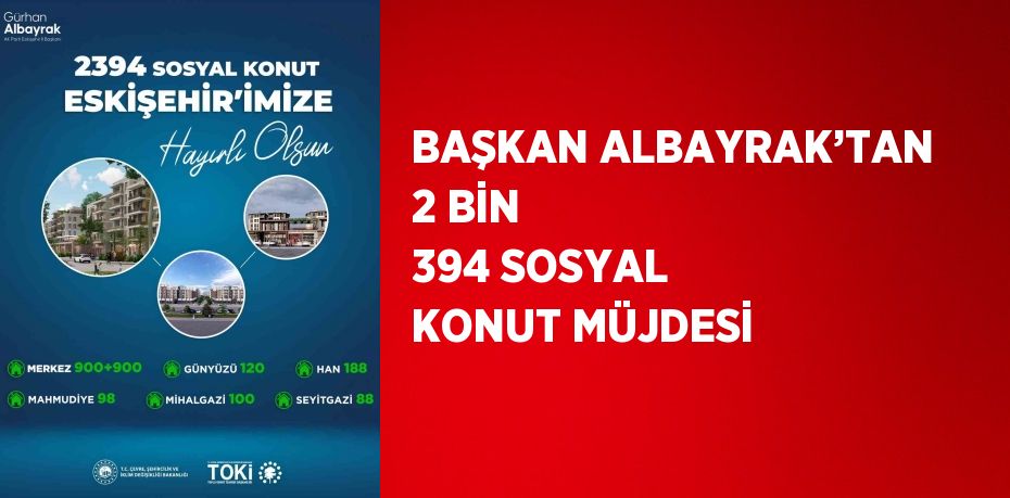 BAŞKAN ALBAYRAK’TAN 2 BİN 394 SOSYAL KONUT MÜJDESİ