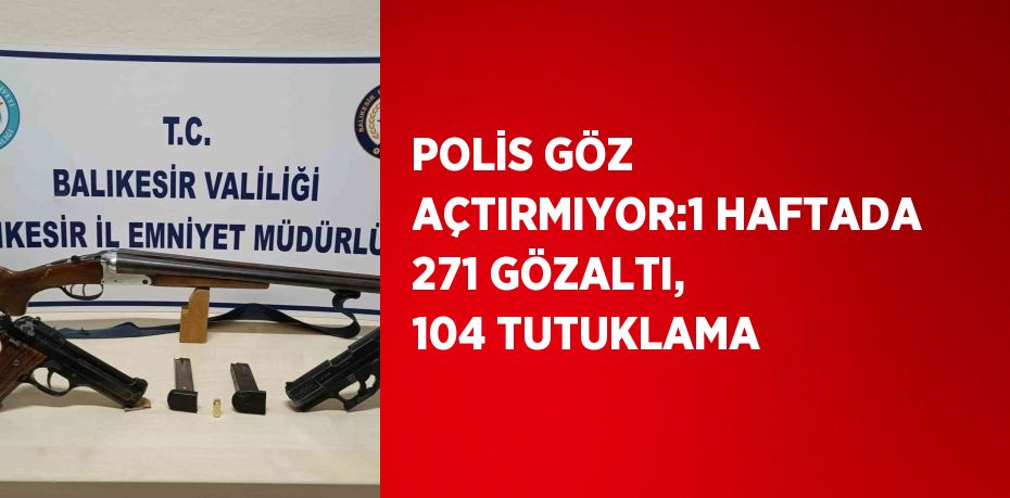 POLİS GÖZ AÇTIRMIYOR:1 HAFTADA 271 GÖZALTI, 104 TUTUKLAMA
