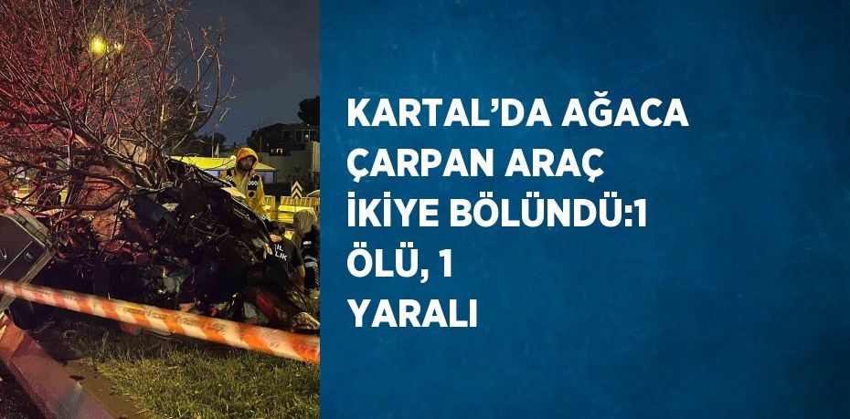 KARTAL’DA AĞACA ÇARPAN ARAÇ İKİYE BÖLÜNDÜ:1 ÖLÜ, 1 YARALI