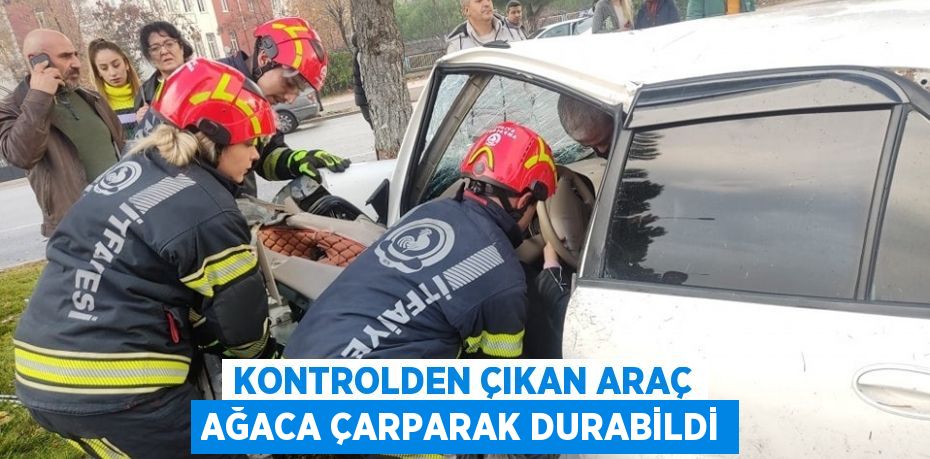 KONTROLDEN ÇIKAN ARAÇ AĞACA ÇARPARAK DURABİLDİ