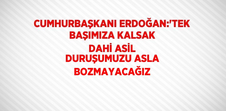 CUMHURBAŞKANI ERDOĞAN:'TEK BAŞIMIZA KALSAK DAHİ ASİL DURUŞUMUZU ASLA BOZMAYACAĞIZ