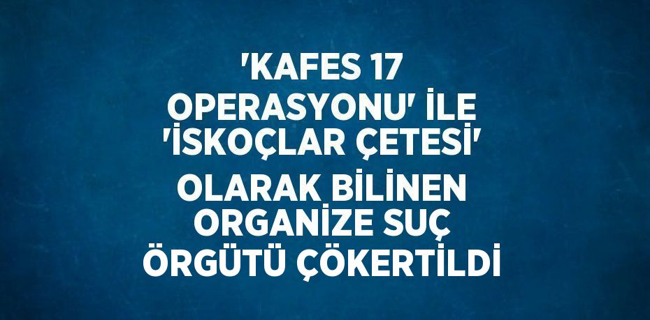 'KAFES 17 OPERASYONU' İLE 'İSKOÇLAR ÇETESİ' OLARAK BİLİNEN ORGANİZE SUÇ ÖRGÜTÜ ÇÖKERTİLDİ