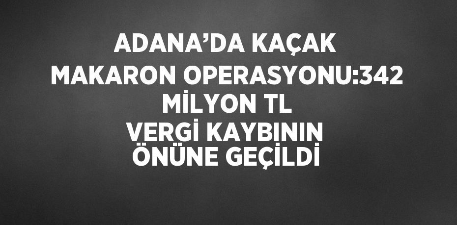 ADANA’DA KAÇAK MAKARON OPERASYONU:342 MİLYON TL VERGİ KAYBININ ÖNÜNE GEÇİLDİ