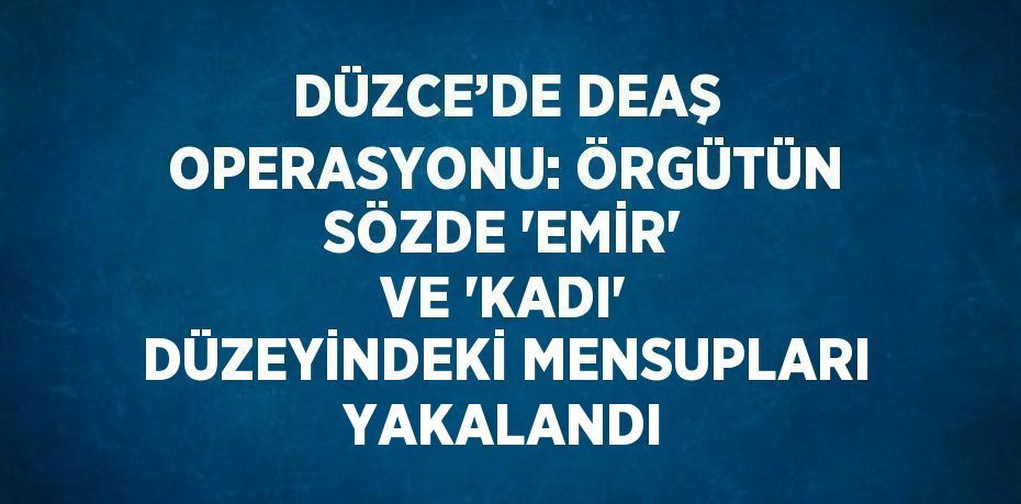 DÜZCE’DE DEAŞ OPERASYONU: ÖRGÜTÜN SÖZDE 'EMİR' VE 'KADI' DÜZEYİNDEKİ MENSUPLARI YAKALANDI