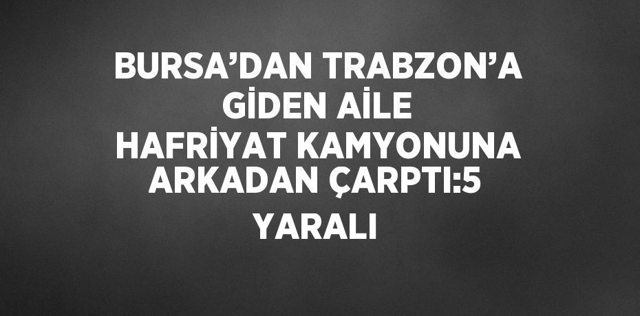 BURSA’DAN TRABZON’A GİDEN AİLE HAFRİYAT KAMYONUNA ARKADAN ÇARPTI:5 YARALI