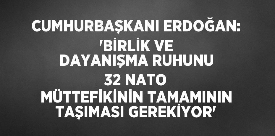 CUMHURBAŞKANI ERDOĞAN: 'BİRLİK VE DAYANIŞMA RUHUNU 32 NATO MÜTTEFİKİNİN TAMAMININ TAŞIMASI GEREKİYOR'