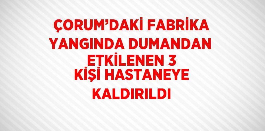 ÇORUM’DAKİ FABRİKA YANGINDA DUMANDAN ETKİLENEN 3 KİŞİ HASTANEYE KALDIRILDI