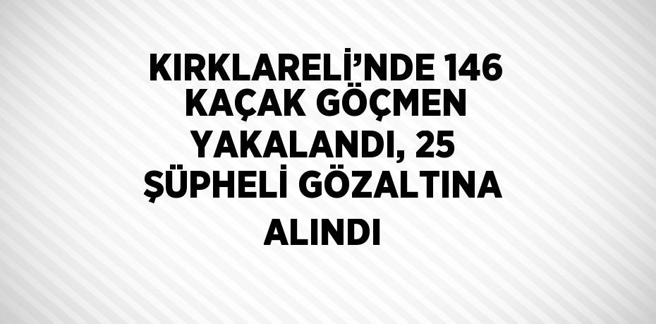 KIRKLARELİ’NDE 146 KAÇAK GÖÇMEN YAKALANDI, 25 ŞÜPHELİ GÖZALTINA ALINDI