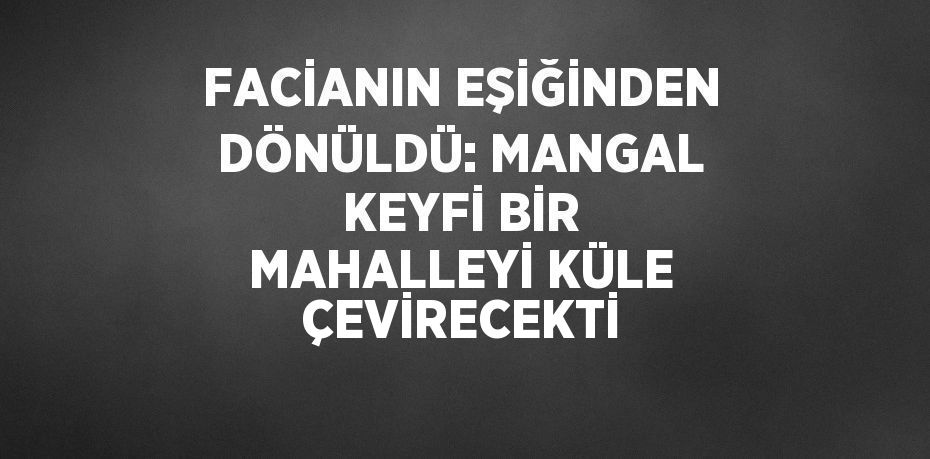 FACİANIN EŞİĞİNDEN DÖNÜLDÜ: MANGAL KEYFİ BİR MAHALLEYİ KÜLE ÇEVİRECEKTİ