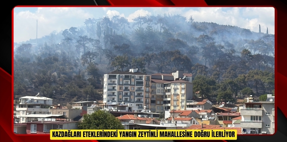 Kazdağları eteklerindeki yangın Zeytinli Mahallesine doğru ilerliyor