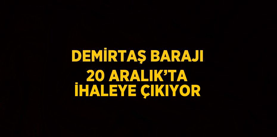 DEMİRTAŞ BARAJI 20 ARALIK’TA İHALEYE ÇIKIYOR