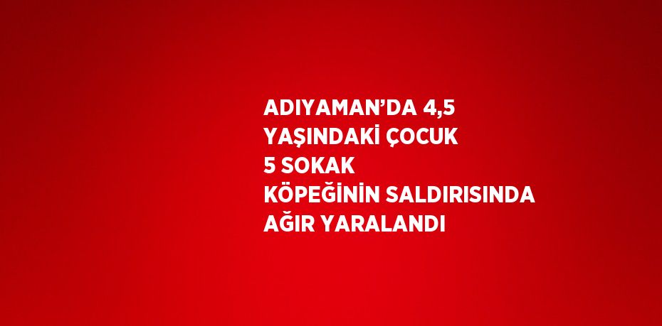 ADIYAMAN’DA 4,5 YAŞINDAKİ ÇOCUK 5 SOKAK KÖPEĞİNİN SALDIRISINDA AĞIR YARALANDI