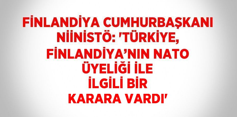 FİNLANDİYA CUMHURBAŞKANI NİİNİSTÖ: 'TÜRKİYE, FİNLANDİYA’NIN NATO ÜYELİĞİ İLE İLGİLİ BİR KARARA VARDI'