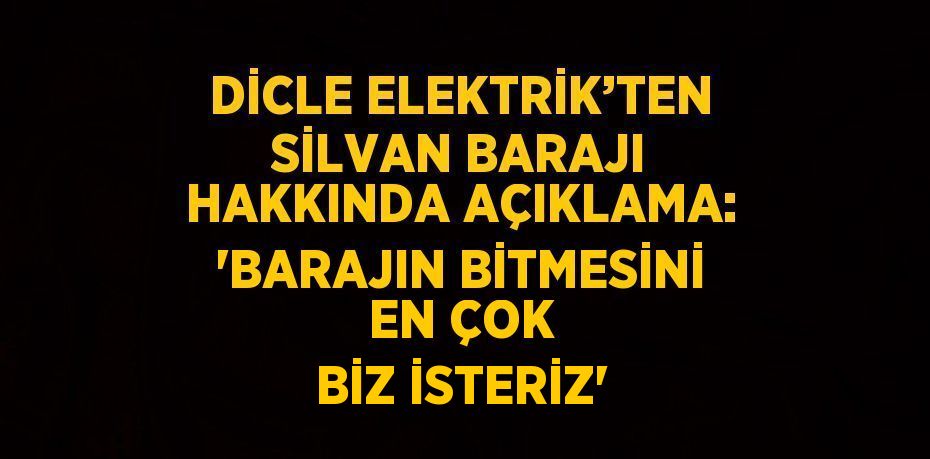 DİCLE ELEKTRİK’TEN SİLVAN BARAJI HAKKINDA AÇIKLAMA: 'BARAJIN BİTMESİNİ EN ÇOK BİZ İSTERİZ'