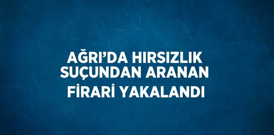 AĞRI’DA HIRSIZLIK SUÇUNDAN ARANAN FİRARİ YAKALANDI