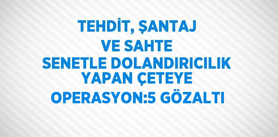 TEHDİT, ŞANTAJ VE SAHTE SENETLE DOLANDIRICILIK YAPAN ÇETEYE OPERASYON:5 GÖZALTI