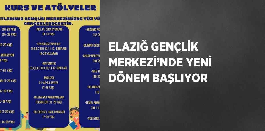 ELAZIĞ GENÇLİK MERKEZİ’NDE YENİ DÖNEM BAŞLIYOR