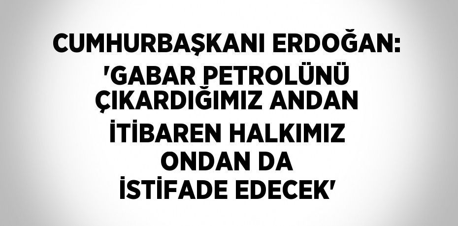 CUMHURBAŞKANI ERDOĞAN: 'GABAR PETROLÜNÜ ÇIKARDIĞIMIZ ANDAN İTİBAREN HALKIMIZ ONDAN DA İSTİFADE EDECEK'