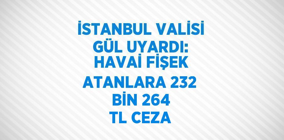 İSTANBUL VALİSİ GÜL UYARDI: HAVAİ FİŞEK ATANLARA 232 BİN 264 TL CEZA