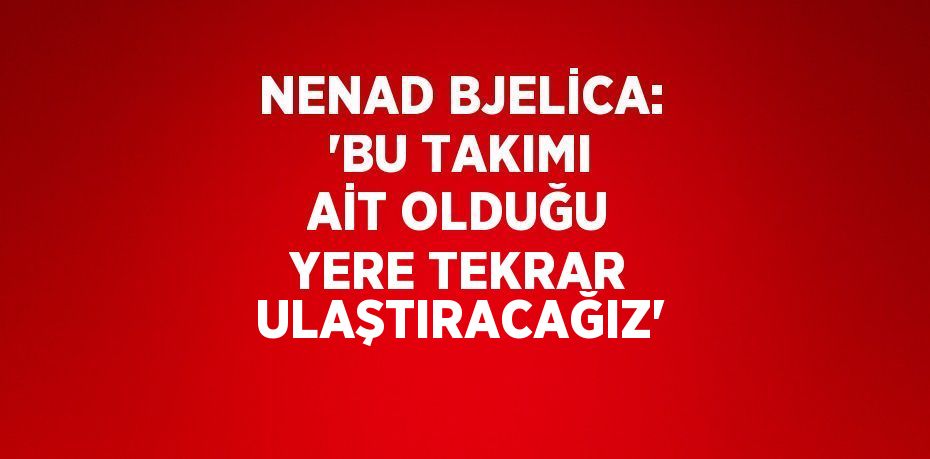 NENAD BJELİCA: 'BU TAKIMI AİT OLDUĞU YERE TEKRAR ULAŞTIRACAĞIZ'