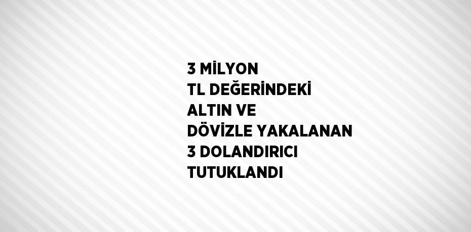 3 MİLYON TL DEĞERİNDEKİ ALTIN VE DÖVİZLE YAKALANAN 3 DOLANDIRICI TUTUKLANDI