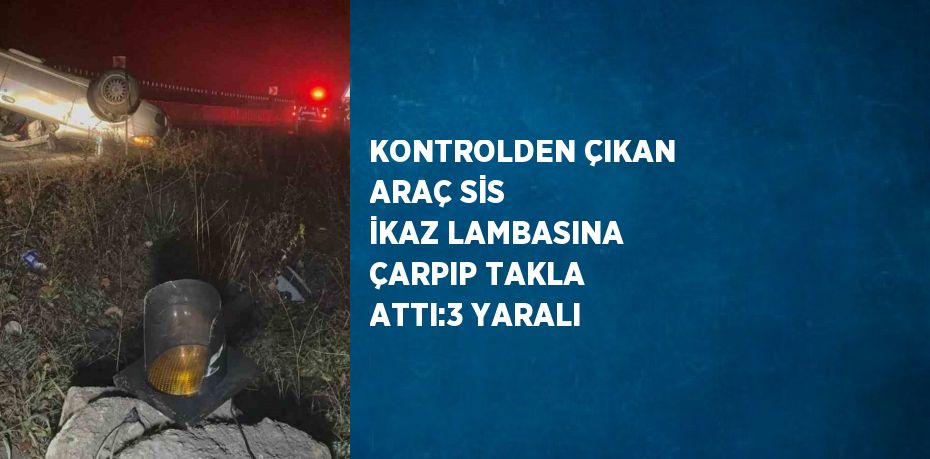 KONTROLDEN ÇIKAN ARAÇ SİS İKAZ LAMBASINA ÇARPIP TAKLA ATTI:3 YARALI