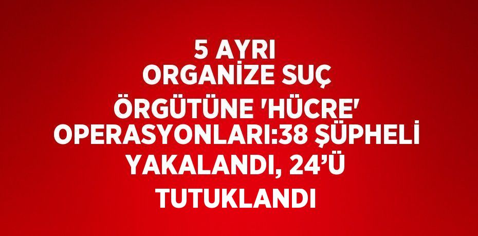 5 AYRI ORGANİZE SUÇ ÖRGÜTÜNE 'HÜCRE' OPERASYONLARI:38 ŞÜPHELİ YAKALANDI, 24’Ü TUTUKLANDI